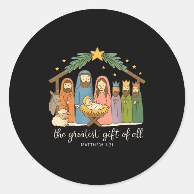 Sticker Rond The Greatest Of All Nativity Jesus Christian Chris (Devant)