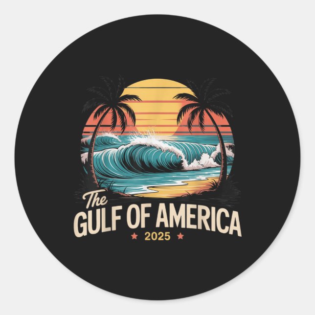 Sticker Rond The Gulf Of America 2025 Retro Beach Wave Usa  (Devant)