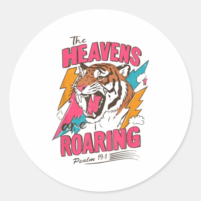 Sticker Rond The Heavens Are Roaring Psalm 19_1, Retro Tiger Gr (Devant)