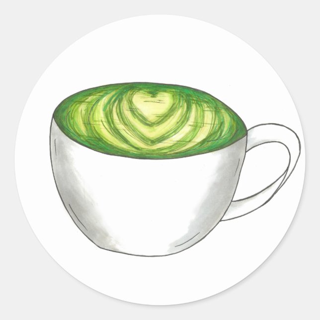Sticker Rond Thé japonais Matcha Green Latte Teacup Foin (Devant)