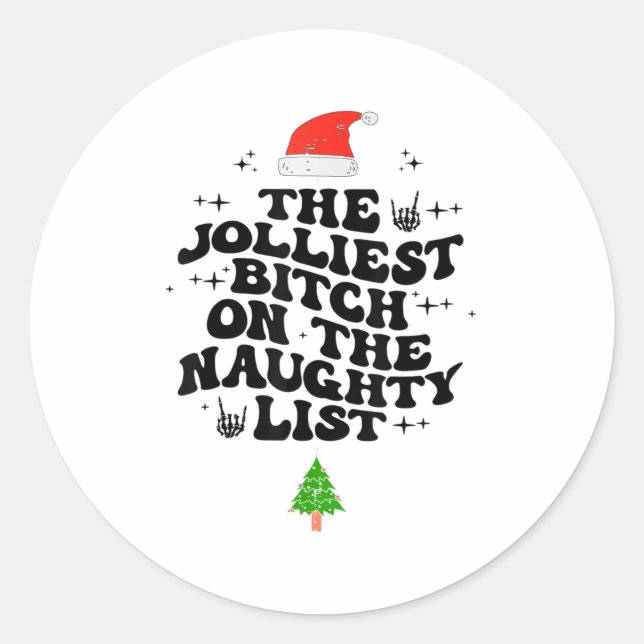 Sticker Rond The Jolliest On The Naughty List Funny Christmas  (Devant)