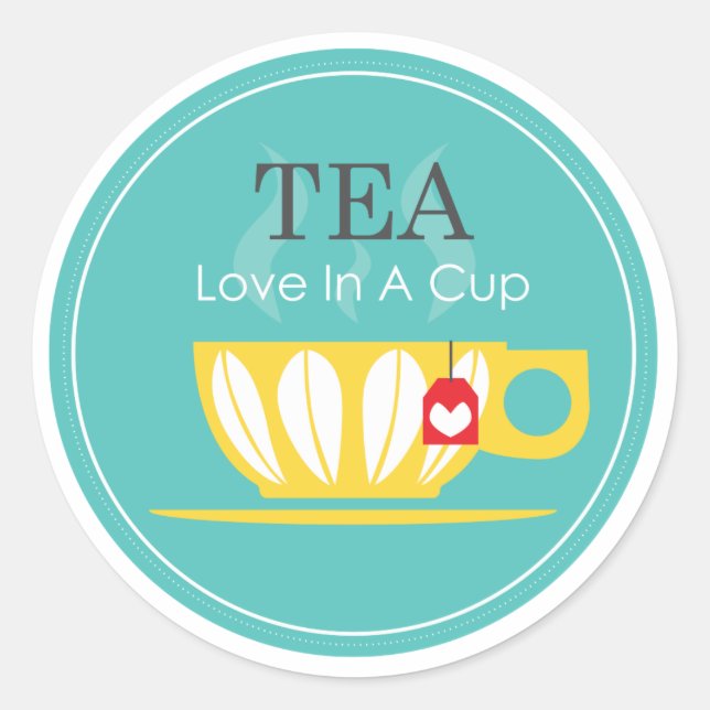 Sticker Rond Thé - L'amour dans une coupe (Devant)