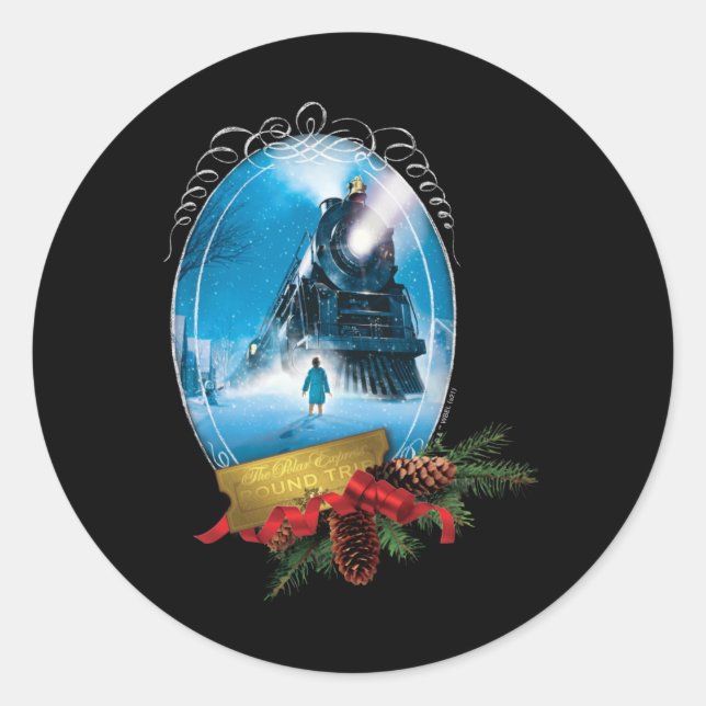 Sticker Rond The Lar Express Holiday Framed Train Arrival T Shi (Devant)