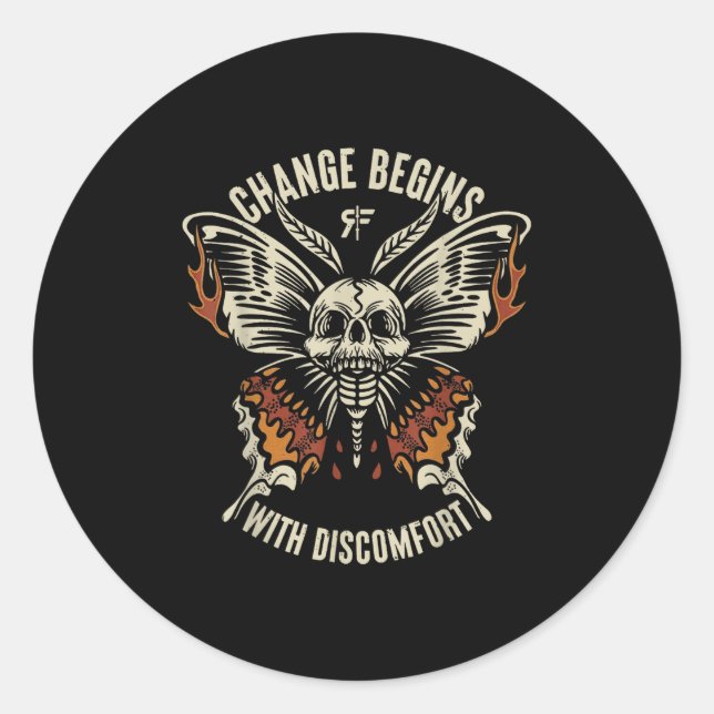 Sticker Rond The Marisa Butterfly Skull Change Begin With Disco (Devant)