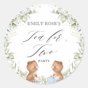 Sticker Rond Thé Nounours mignon pour deux 2e fête d'anniversai