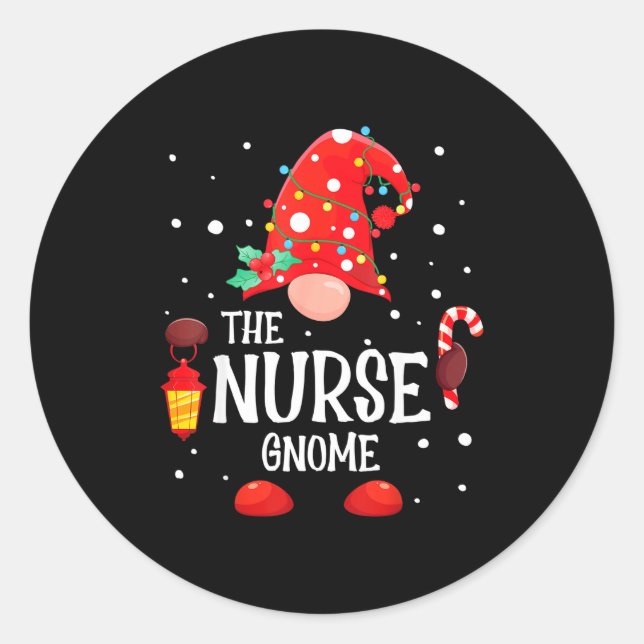 Sticker Rond The Nurse Gnome Matching Family Christmas Gnome Pa (Devant)