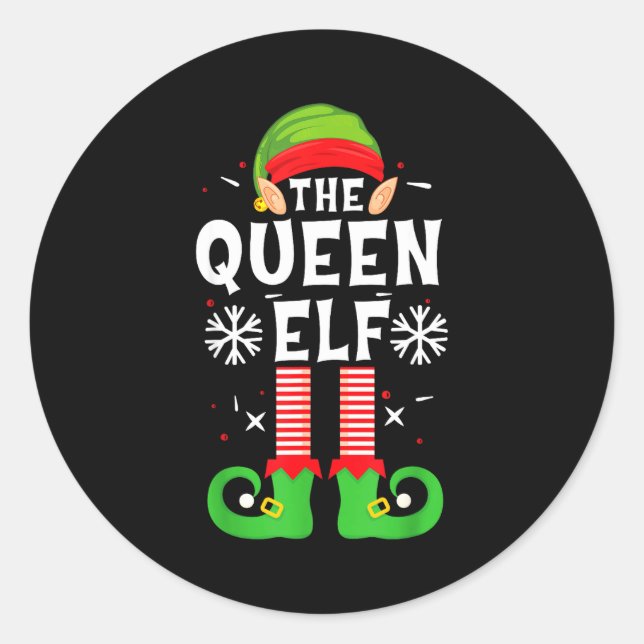 Sticker Rond The Queen Elf Christmas Family Matching Pajamas Qu (Devant)