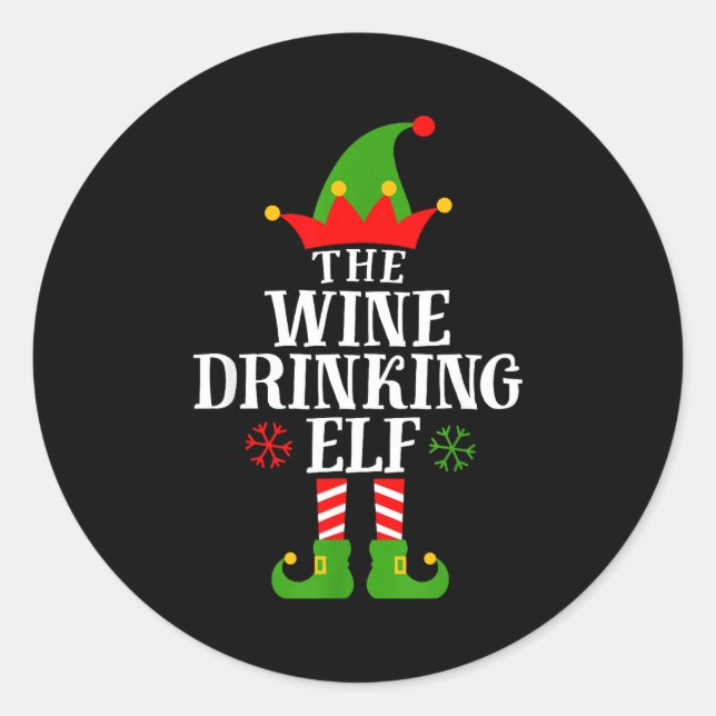 Sticker Rond The Wine Drinking Elf Funny Matching Family Christ (Devant)