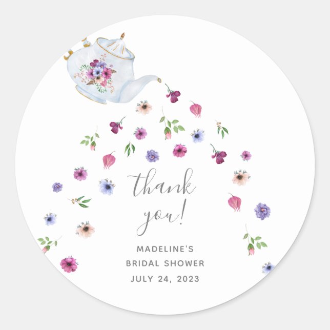 Sticker Rond Théière Fleurs Remerciement pour la fête de la mar (Devant)