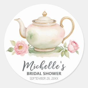 Sticker Rond Théière florale aquarelle tendance Cadeau de maria