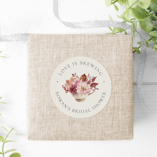 Sticker Rond Théière Florale d'Automne Faveur de Thé Mariage d'