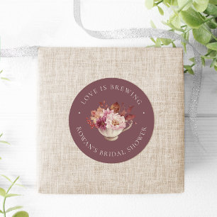 Sticker Rond Théière Florale d'Automne Faveur de Thé Mariage d'