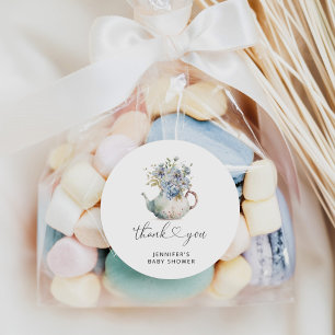 Sticker Rond Théière Hortensias Bleus shower bébé