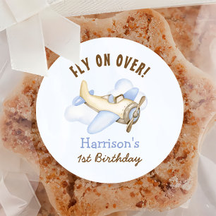Sticker Rond Thème 1er anniversaire de l'avion de Cute Boy