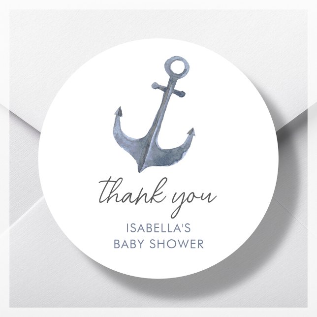 Sticker Rond Thème Ancre Voile Merci Baby shower Favoriser (Créateur téléchargé)