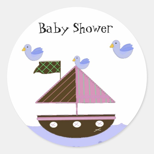 Sticker Rond Thème Baby shower voilier (Devant)