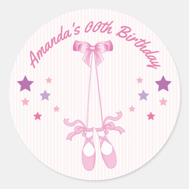 Sticker Rond Thème Ballerina rose Anniversaire fête personnalis (Devant)