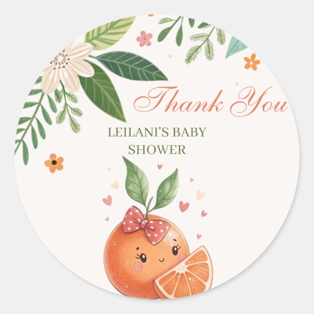 Sticker Rond Thème Botanique Petite Cutie Orange Citrus (Devant)
