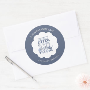 Sticker Rond Thème brunch café Bebe Café Bleu 2 Baby Shower