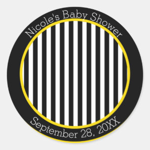 Sticker Rond Thème Bumble abeille noir blanc jaune Baby Shower