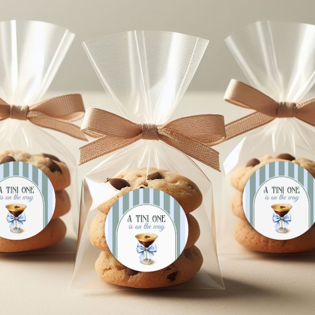 Sticker Rond Thème Café Espresso Martini Baby shower Bleu Bow (Créateur téléchargé)