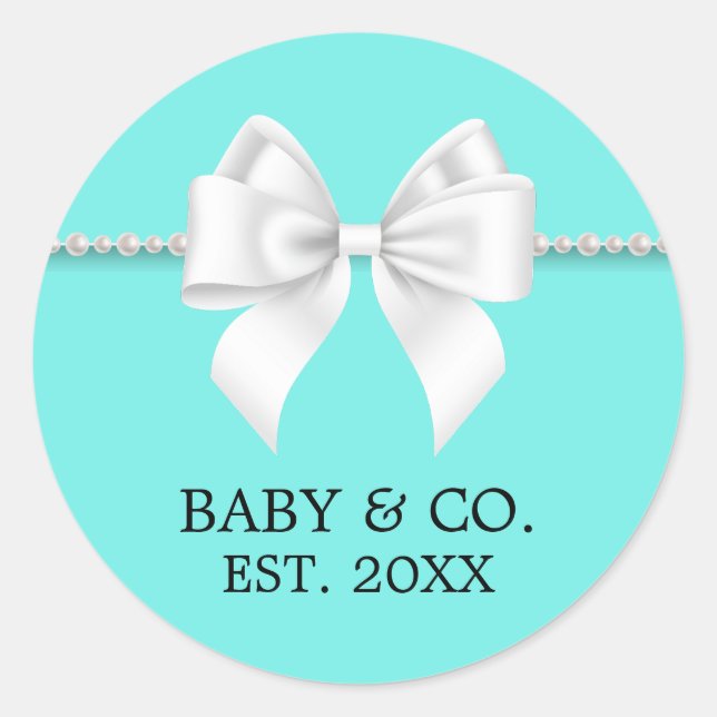 Sticker Rond Thème de Baby Shower Tiffany Aqua Sarcelle Élégant (Devant)