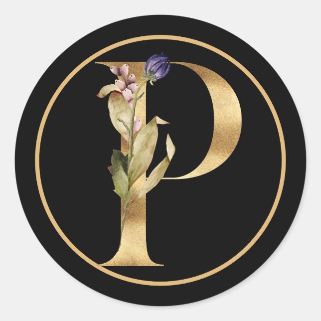 STICKER ROND THÈME DE CHUTE MONOGRAMME D'OR P AVEC ARRANGEMENT  (Devant)