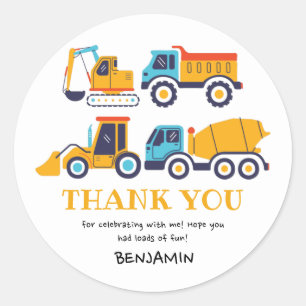 Sticker Rond Thème de construction Anniversaire Camion de pompa