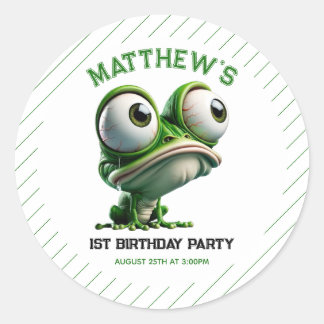Sticker Rond Thème de ferme de grenouille folle mignonne 1er an