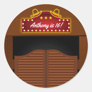 Sticker Rond Thème de fête d'anniversaire 16 ans de cow-boy de