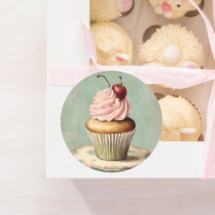 Sticker Rond Thème de fête d'anniversaire avec gâteau rose fran