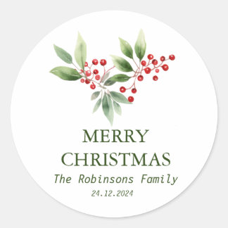 Sticker Rond Thème de fête de Noël avec houx et baies aquarelle