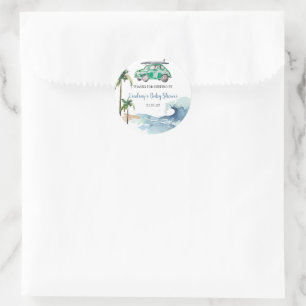 Sticker Rond Thème de surf Baby shower Invitation Plage Bébé
