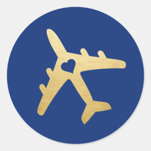 Sticker Rond Thème de voyage Coeur de l'avion d'or COULEUR MODI
