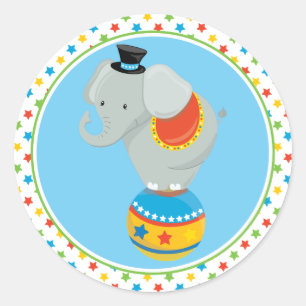 Sticker Rond Thème du cirque Elephant sur boule de cirque