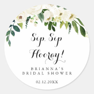 Sticker Rond Thème floral blanc verdure Sip Sip Hourra pour la 