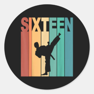Sticker Rond Thème Karaté Taekwondo 16e Anniversaire 16 Ans