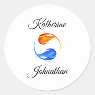 Sticker Rond Thème Mariage Twin Flame - Blanc