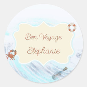 Sticker Rond Thème Océan Bon Voyage Personnalisé avec le nom