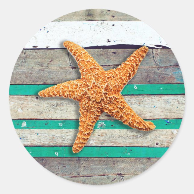 Sticker Rond Thème Plage Starfish Mariage Rustique (Devant)
