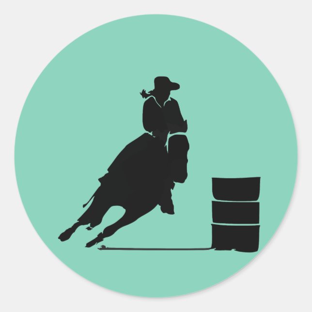 Sticker Rond Thème Rodéo Cowgirl Barrel Racine Silhouette (Devant)