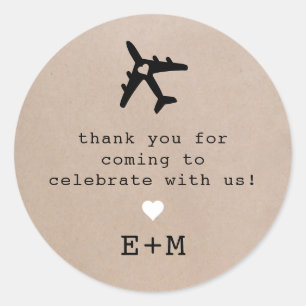 Sticker Rond Thème romantique Voyage Avion Merci