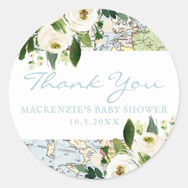 Sticker Rond Thème Voyage Baby shower Merci Favoriser (Devant)