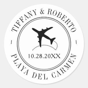 Sticker Rond Thème Voyage Personnalisé Destination Mariage Avio