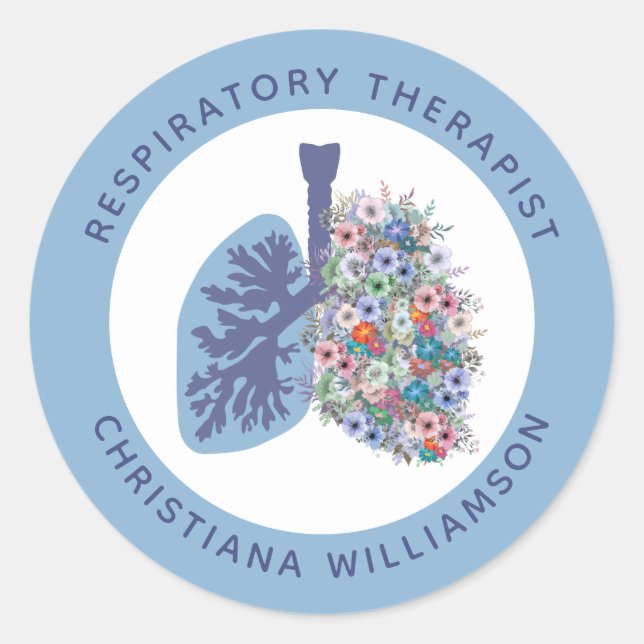 Sticker Rond Thérapeute respiratoire personnalisée Poumons flor (Devant)
