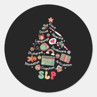 Sticker Rond Thérapie vocale Arbre de Noël Joyeux Noël Slp Ther