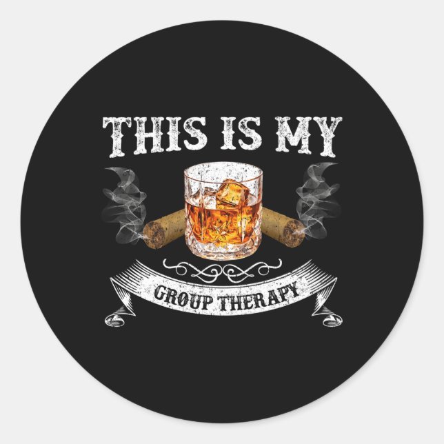 Sticker Rond Thérapie Whiskey Et Fumer Cigares Papa (Devant)