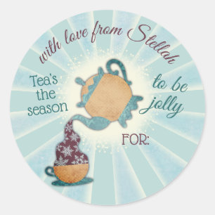 Sticker Rond Thés de la saison qui déverse Noël de la théière à