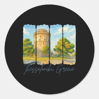 Sticker Rond Thessaloniki Greece Travel Brushstroke Thessalonik