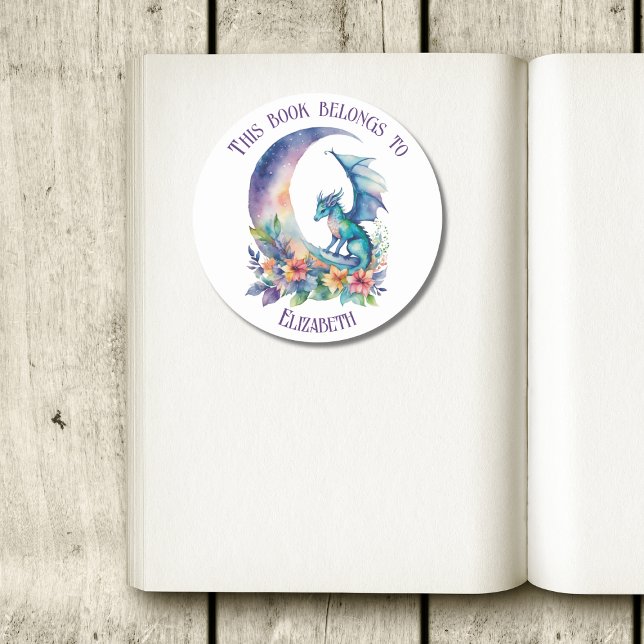 Sticker Rond This Book Belongs to Personalized Dragon White (Créateur téléchargé)